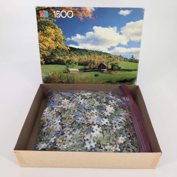 MB Milton Bradley 1500 Fully Interlocking Piece "Peacham, VT" Jigsaw Puzzle GUC - Picture 2 of 10